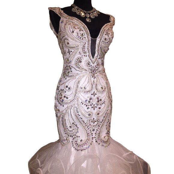 Luxury Designer Couture Wedding Evening Runway Prom Pageant Glamorous Gown Dress - Picture 13 of 16